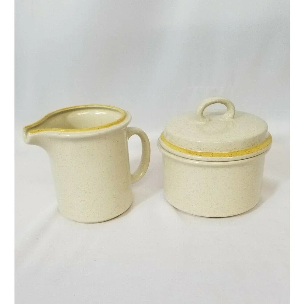 Vintage MCM Hearthside Garden Festival Stoneware Sugar Bowl and Creamer Set